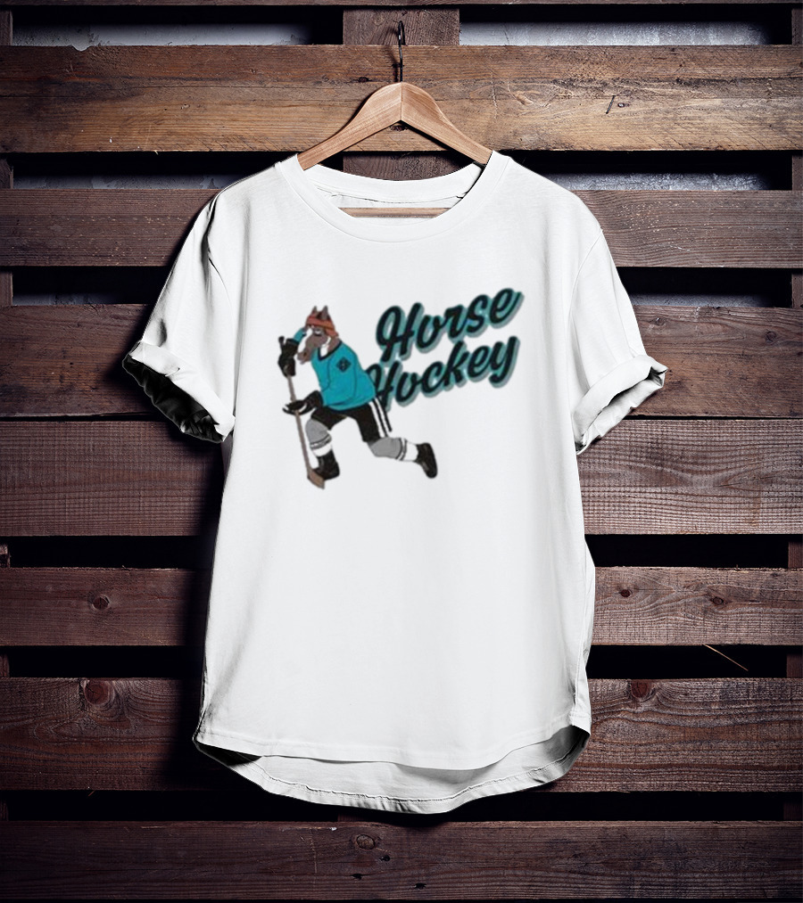 Horse Hockey Skating Horse Player In Teal Jersey T-Shirt