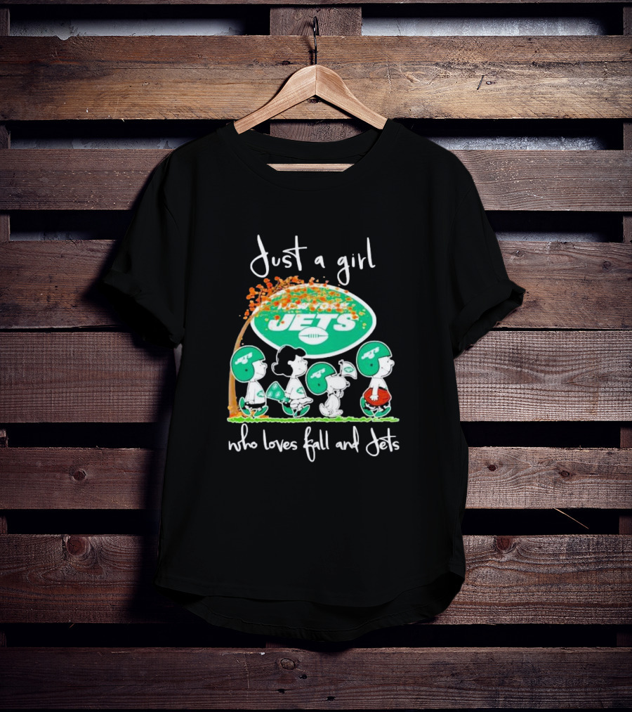 Just A Girl Who Loves Fall And New York Jets Football With Peanut Friend T-Shirt