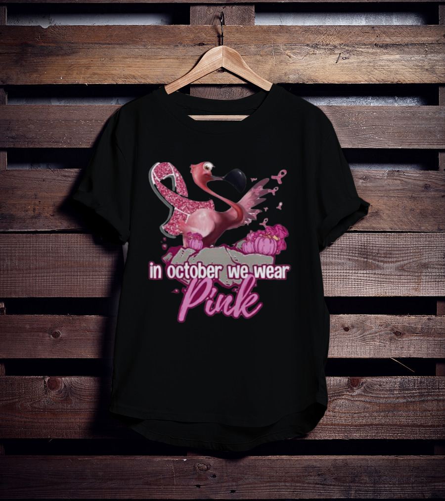 In October We Wear Pink Flamingo Breast Cancer Awareness Halloween T-Shirt