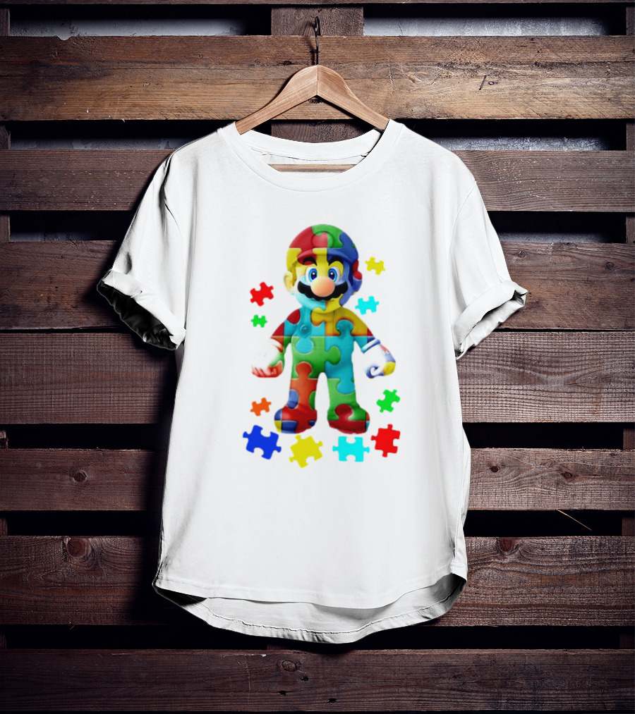 Super Mario Colorful Autism Puzzle Pieces T-Shirt