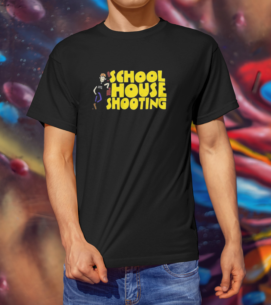 SCHOOL HOUSE SHOOTING Cartoon Character T-Shirt