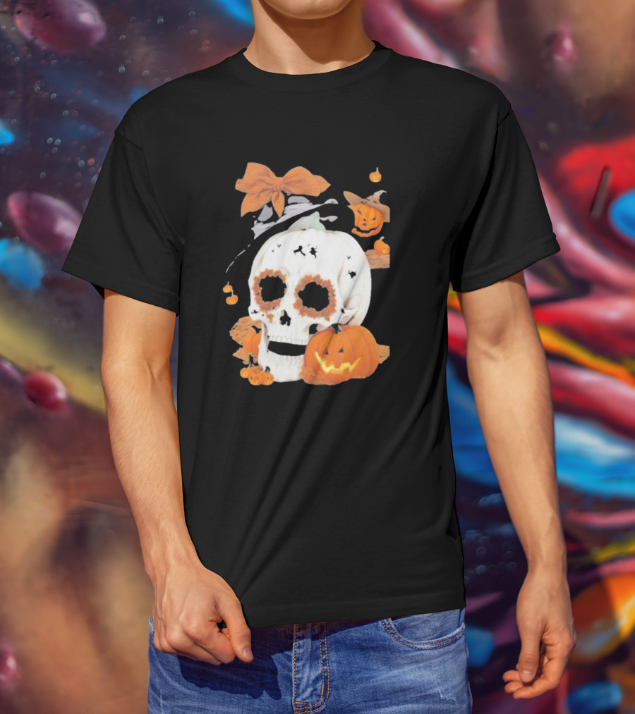 The Witch's Skull Pumpkin Halloween Hat And Laughing Jack-O'-Lanterns T-Shirt