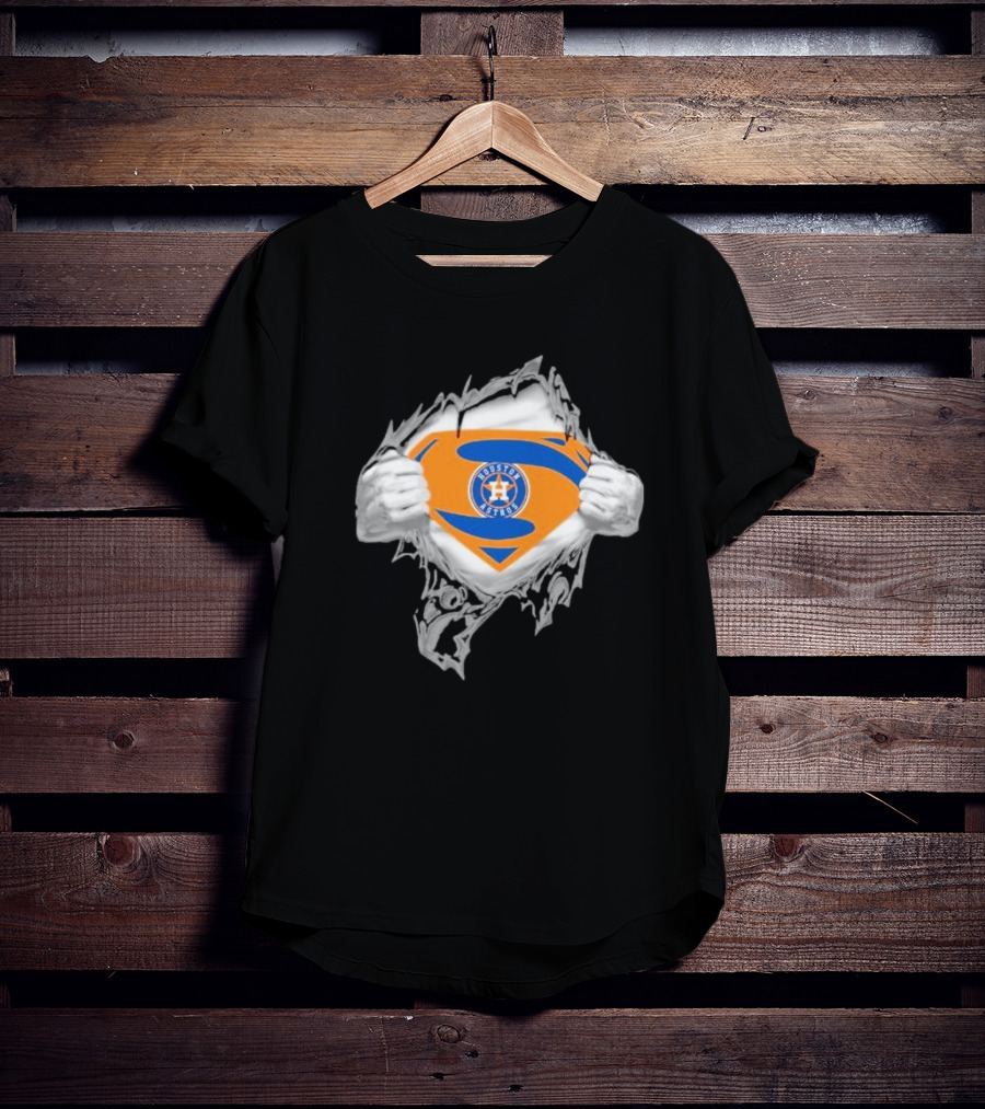 Houston Astros Superman Emblem Ripped Chest T-Shirt