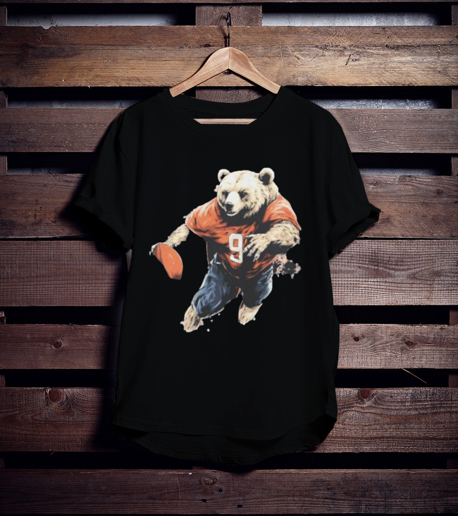 Brown Bear Number 9 Football Action T-Shirt