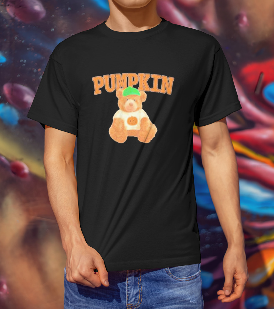 Pumpkin Cozy Bear With Green Hat And Pumpkin T-Shirt