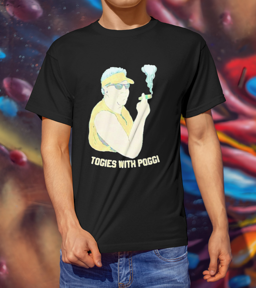 Stogies With Poggi Smoking Cigar Character In Sunglasses And Visor T-Shirt
