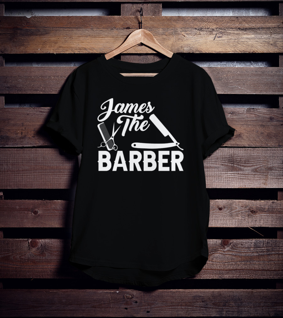 James The Barber Hairdresser Scissors Razor Comb Barbershop T-Shirt