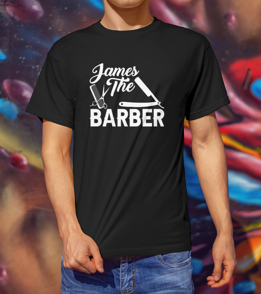 James The Barber Hairdresser Scissors Razor Comb Barbershop T-Shirt
