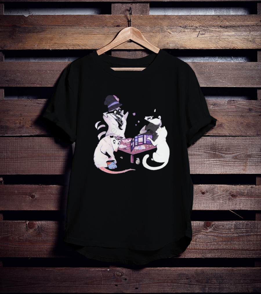 Game Night Raccoon Mouse Cat Tabletop Adventure T-Shirt