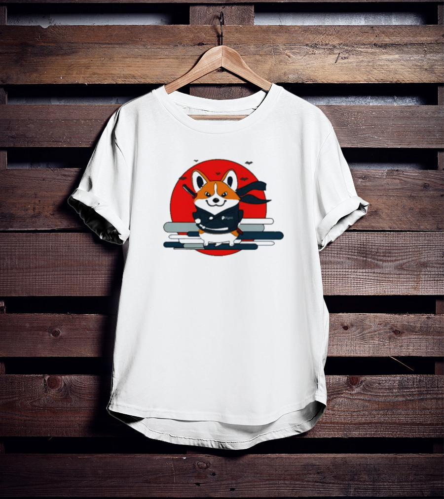 Ninja Corgi Red Sun With Bats T-Shirt