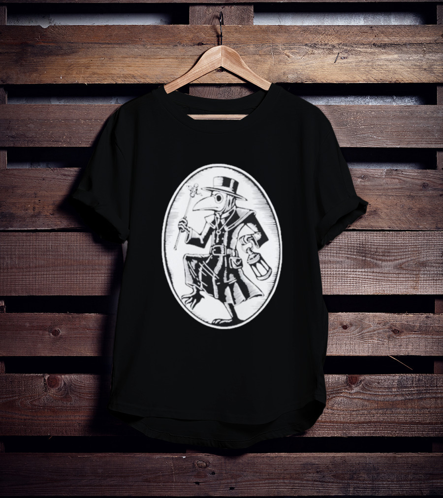 Queenkryptid Plague Doctor Holding Lantern In Oval Frame T-Shirt