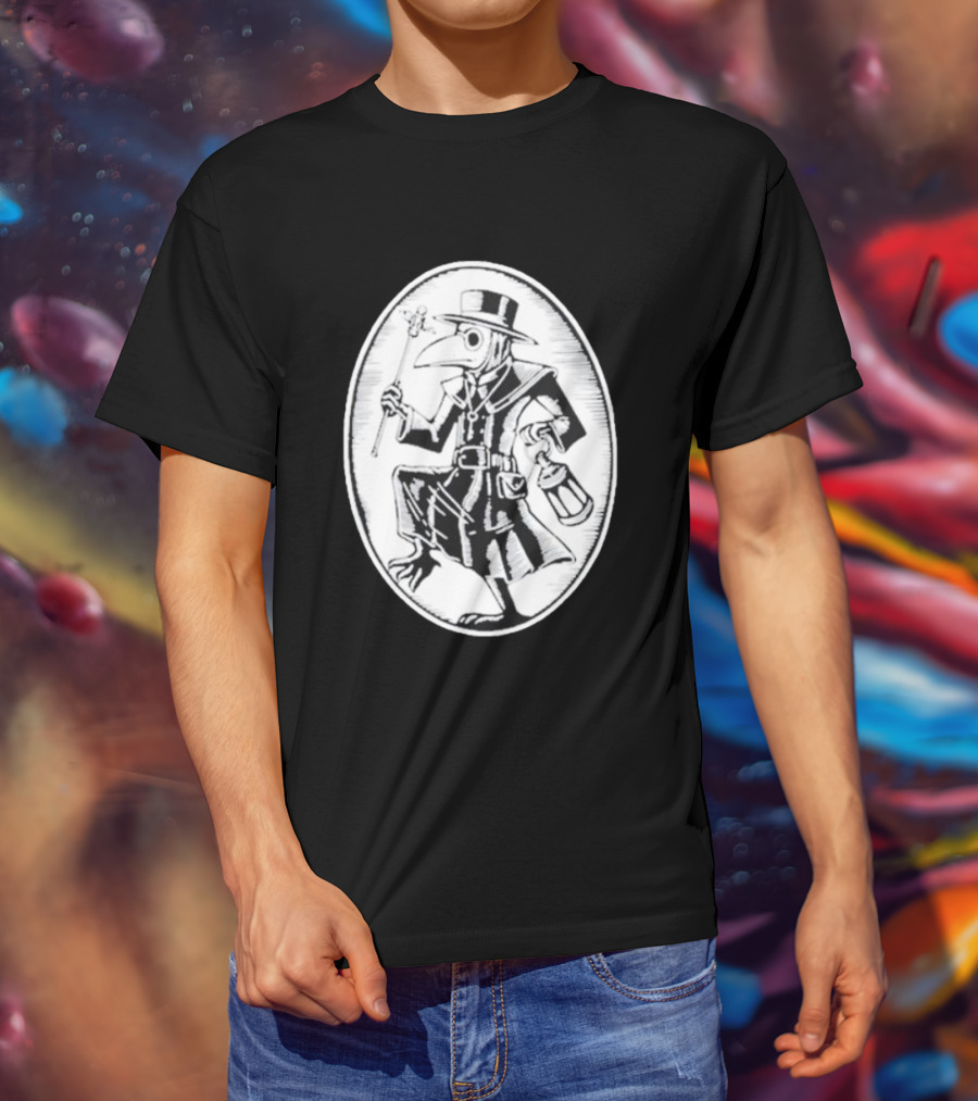 Queenkryptid Plague Doctor Holding Lantern In Oval Frame T-Shirt