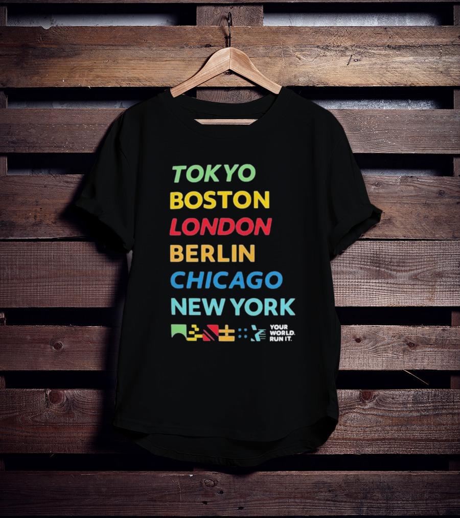 World Marathon Majors Tokyo Boston London Berlin Chicago New York Your World Run It Sportiqe Comfy Tri-blend T-Shirt