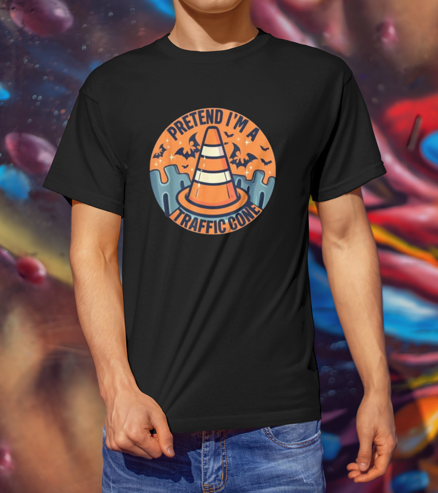 Pretend I’m A Traffic Cone Halloween With Bats And Orange Cone T-Shirt