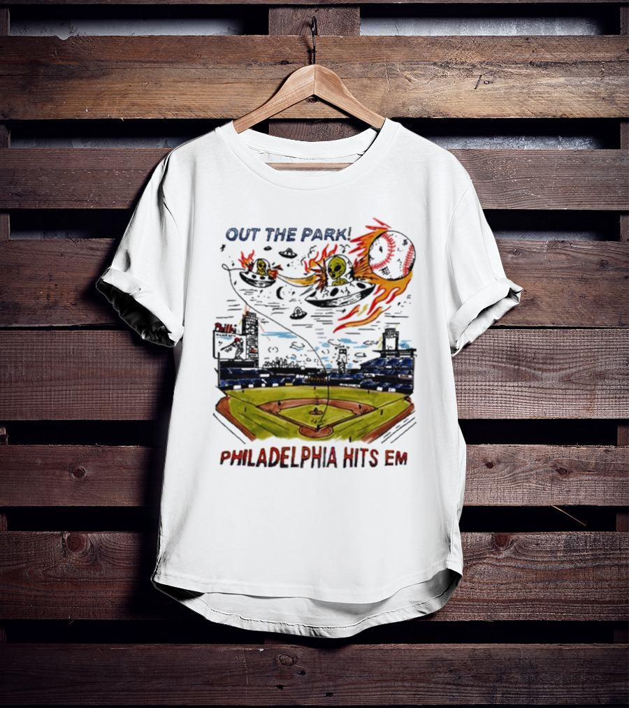 Out The Park Philadelphia Hits 'Em Alien Baseball Explosion T-Shirt