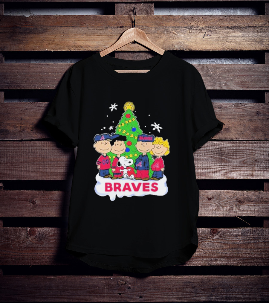 Braves Peanuts Snoopy Christmas Tree Charlie Brown Lucy Linus Woodstock T-Shirt