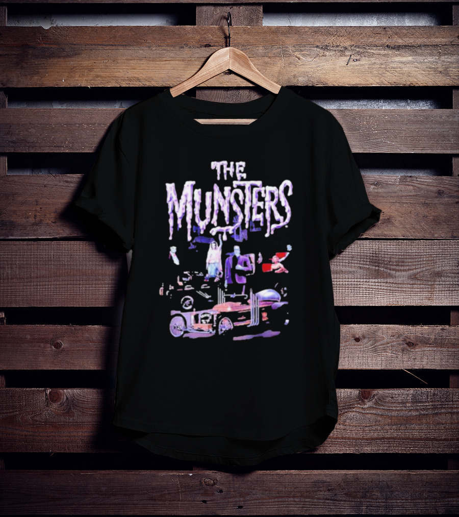 The Munsters Classic Characters With Hot Rod And Dragula Car Halloween T-Shirt