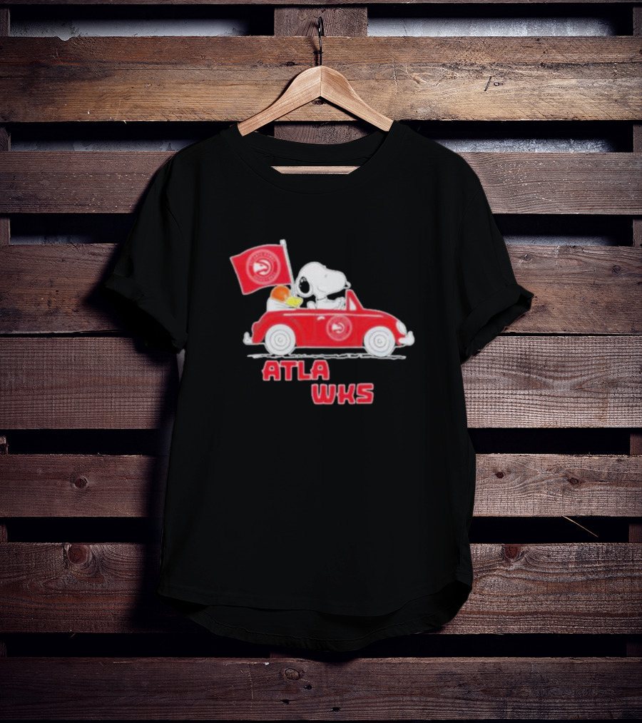 ATLA WKS Snoopy Dog Driving Red Car With Basketball Flag T-Shirt