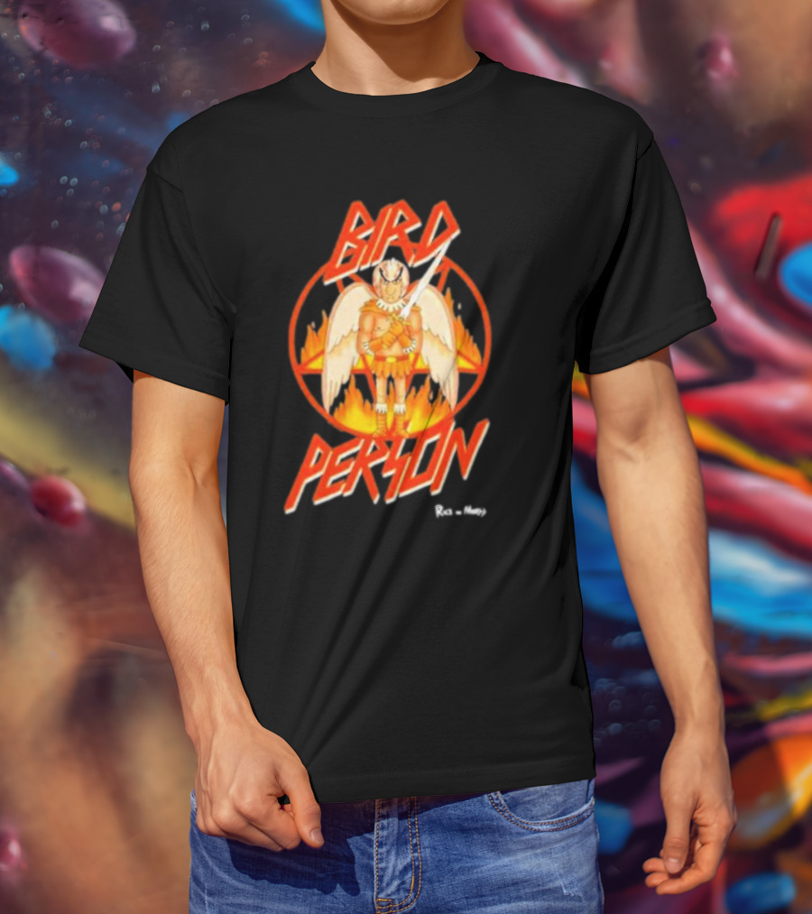 Bird Person Rick And Morty Winged Character Flame Background T-Shirt