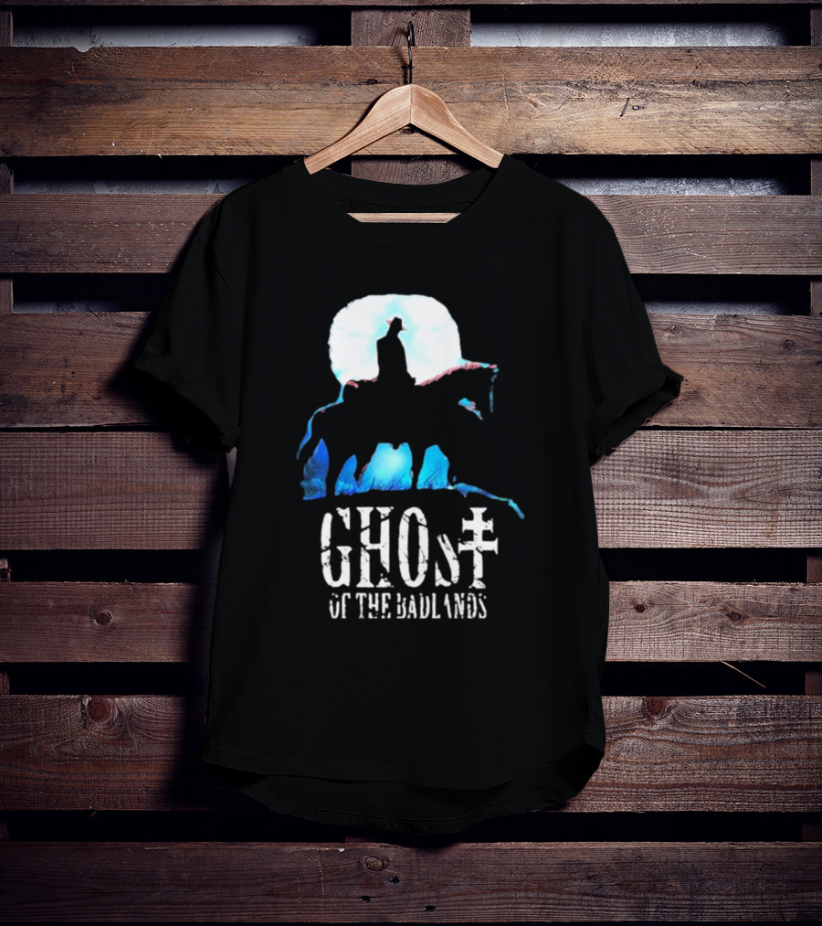 Ghost Of The Badlands Cowboy Silhouette Moonlit Horseback Scene T-Shirt