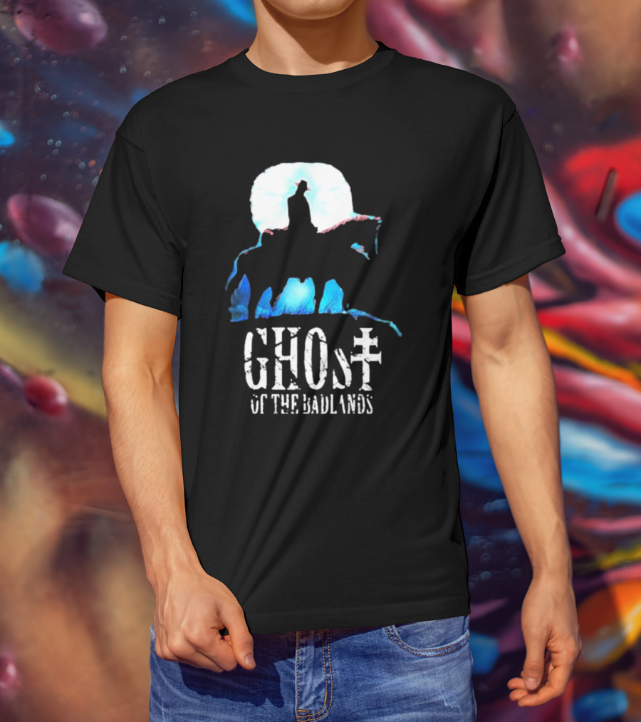 Ghost Of The Badlands Cowboy Silhouette Moonlit Horseback Scene T-Shirt