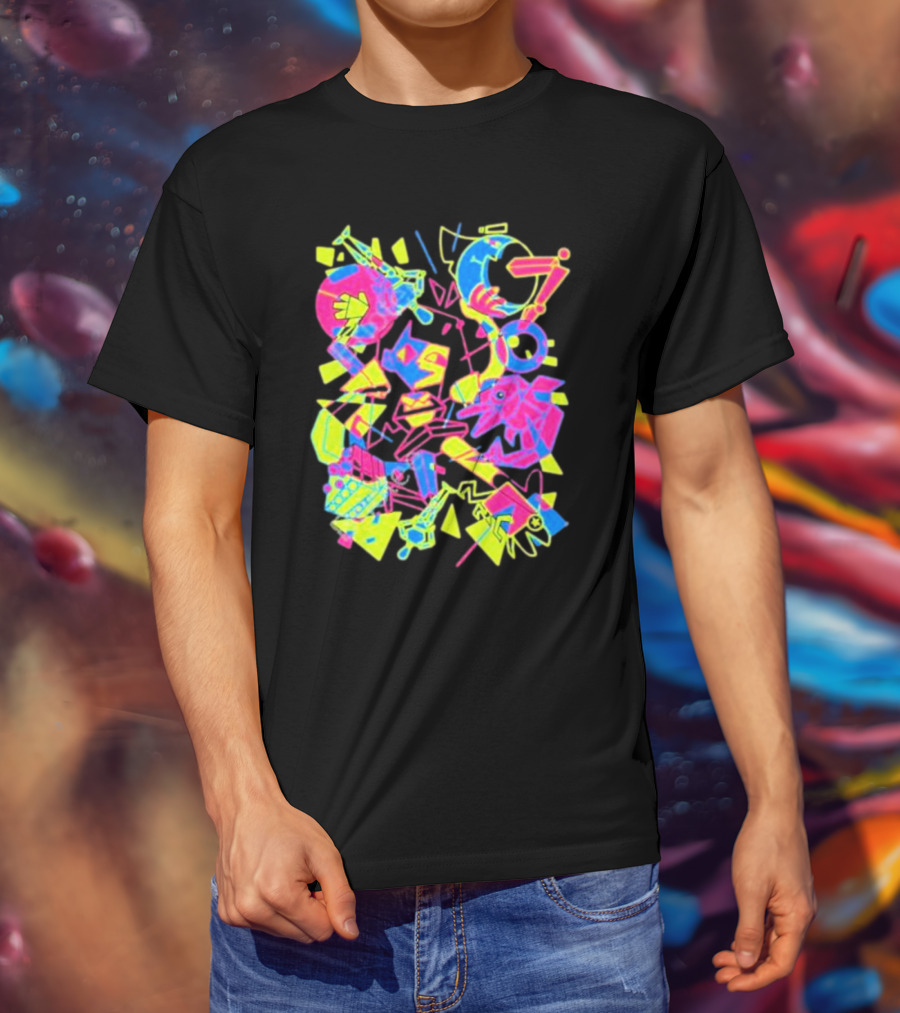 Ena What’s The Data Theta Neon Abstract Surrealism Geometric Shapes T-Shirt