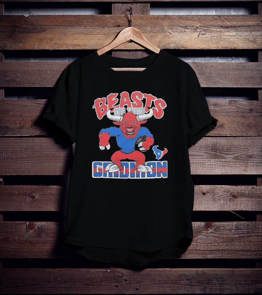 Houston Texans Beasts Of The Gridiron Red Bull Mascot Football T-Shirt