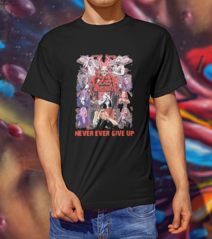 Ozzy Osbourne Never Ever Give Up Skull And Live Performances Collage T-Shirt