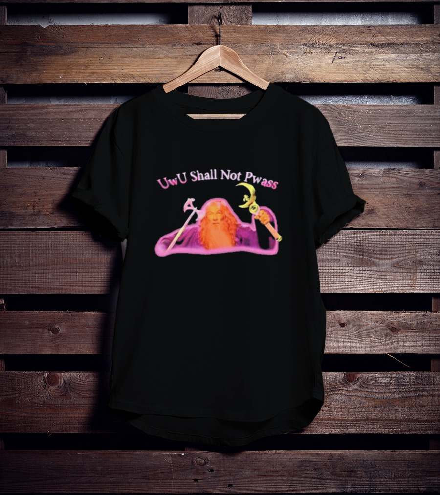 UwU Shall Not Pwass Wizard Illustration Fantasy Humor T-Shirt
