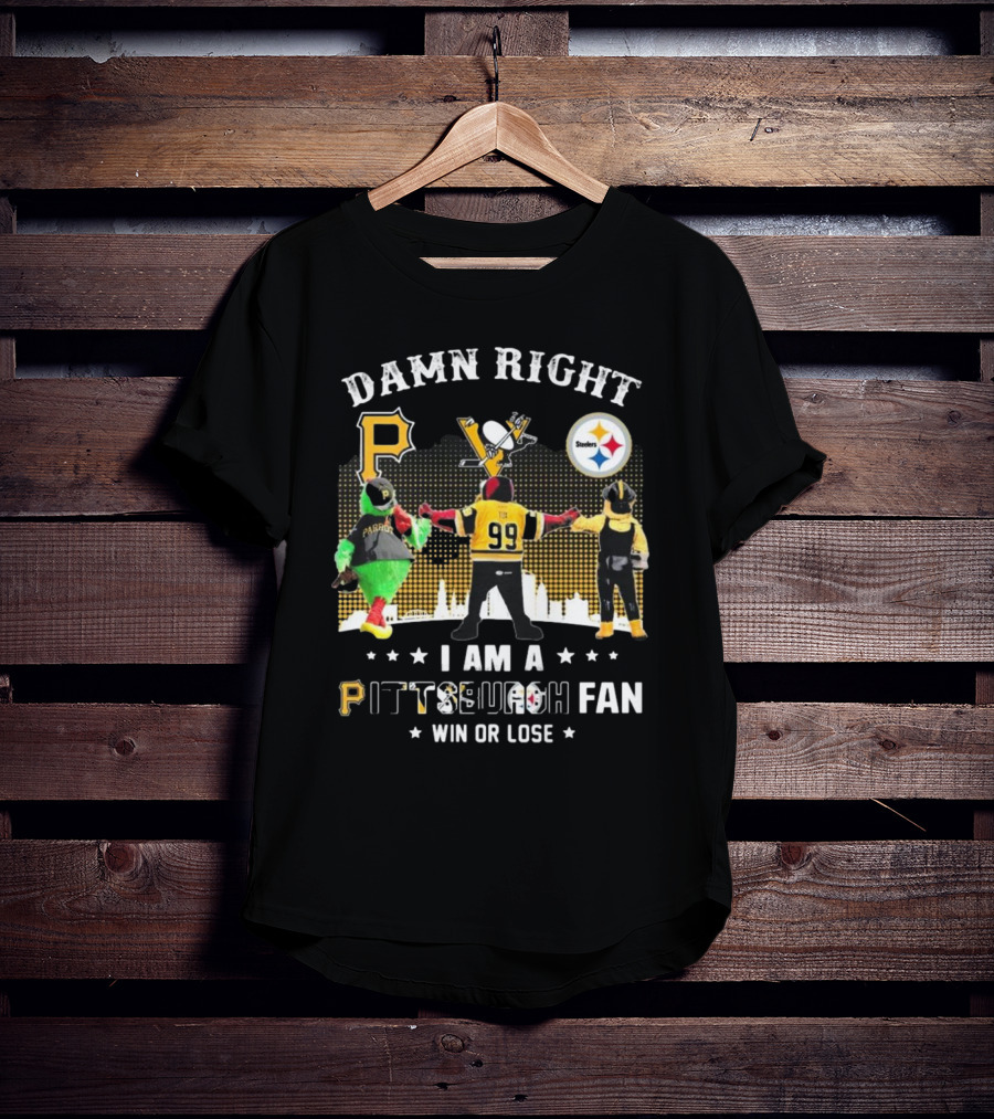 Damn Right I Am A Pittsburgh Fan Win Or Lose Steelers Penguins Pirates T-Shirt