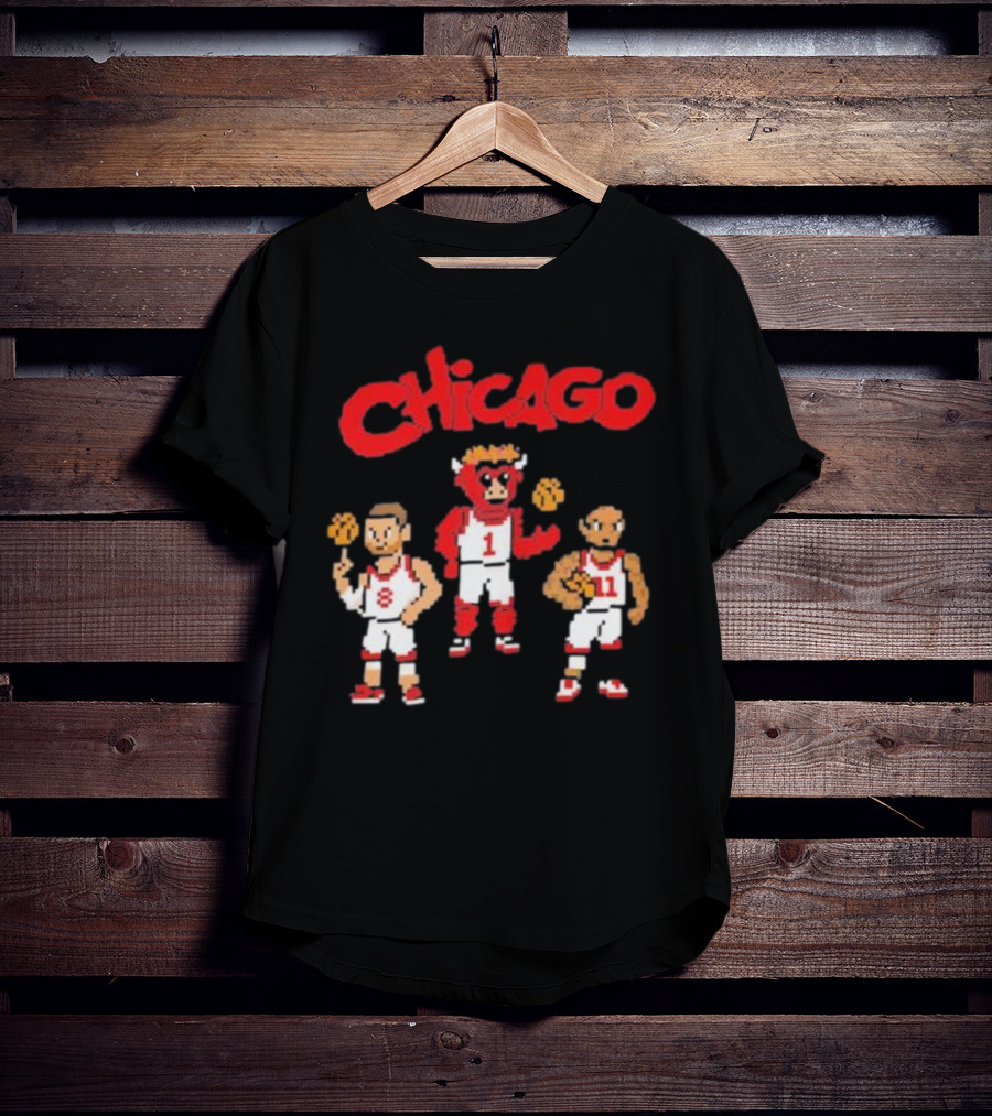 Chicago Bulls NBA Mascot And Player Pixel Art Chicago T-Shirt
