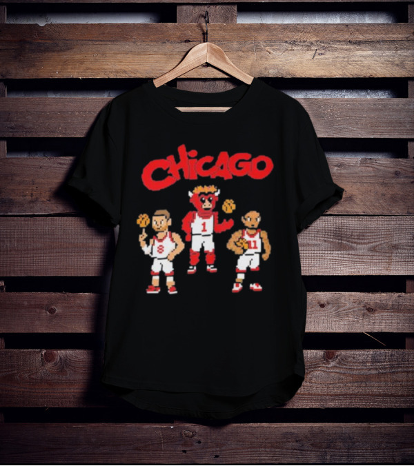 Chicago Bulls NBA Mascot And Player Pixel Art Chicago T-Shirt