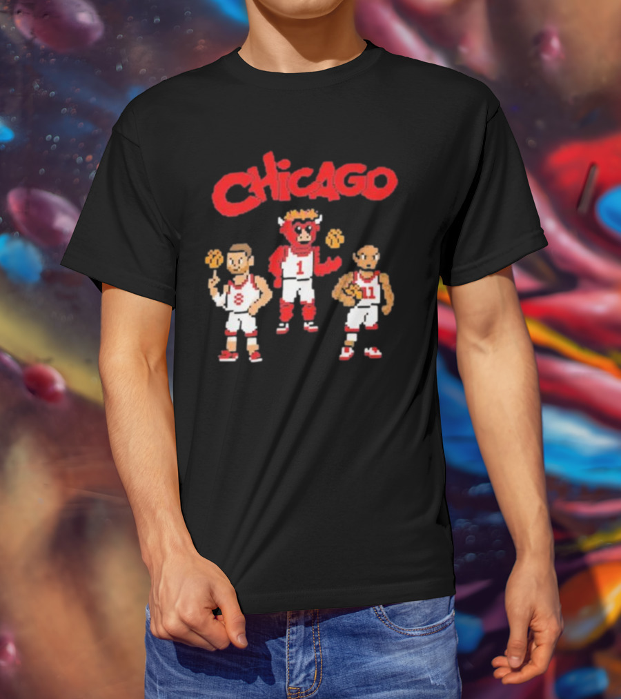 Chicago Bulls NBA Mascot And Player Pixel Art Chicago T-Shirt