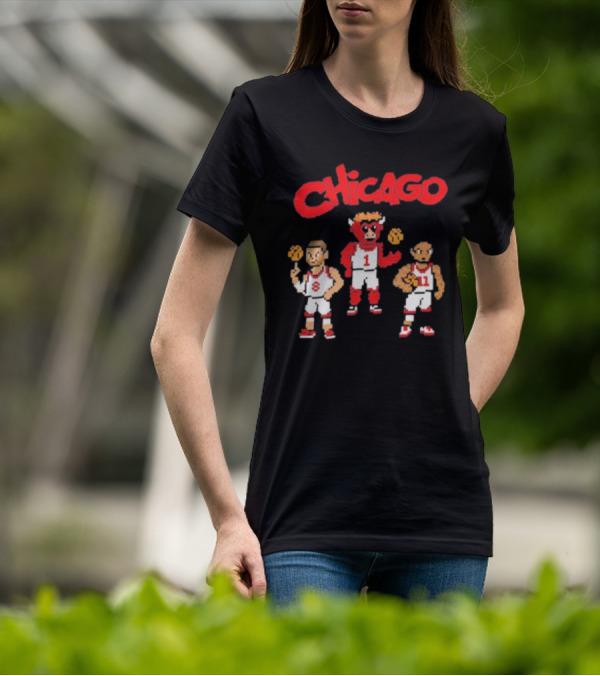 Chicago Bulls NBA Mascot And Player Pixel Art Chicago T-Shirt