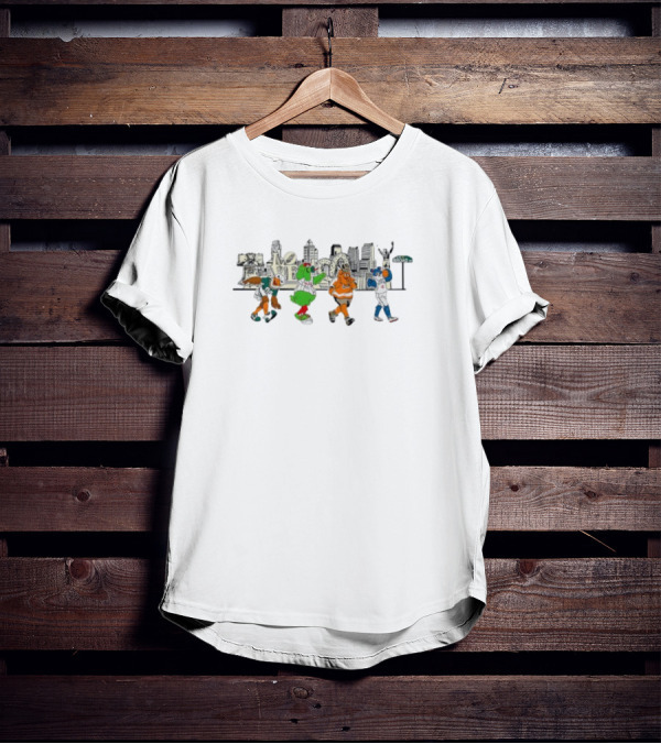 Philadelphia Sports Mascots Walking Across Skyline With Brotherly Love T-Shirt