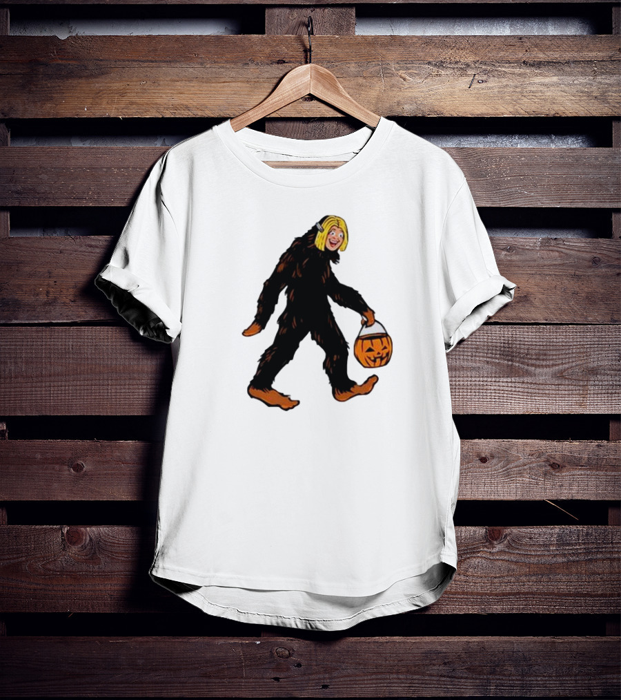 Mystical Halloween Sasquatch Holding Pumpkin Bucket Spooky Costume T-Shirt