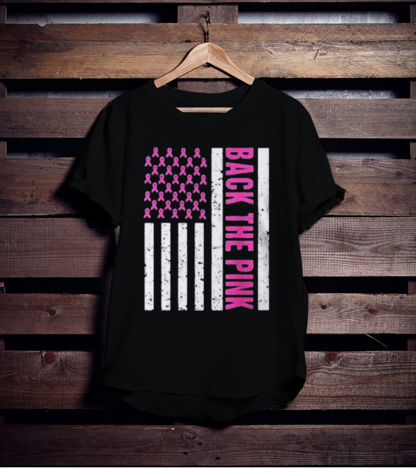 Back The Pink Breast Cancer Awareness American Flag Ribbons T-Shirt