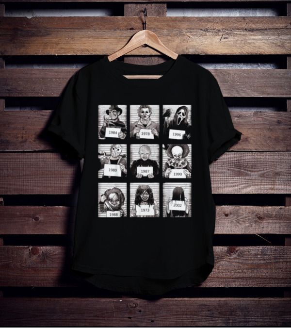 Halloween Horror Legends Killer Shots Freddy Jason Michael Pinhead Pennywise Chucky Samara Ghostface Creepy Fan T-Shirt