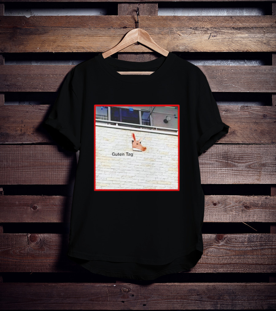 Guten Tag Pig Wall Mount With Brick Background T-Shirt