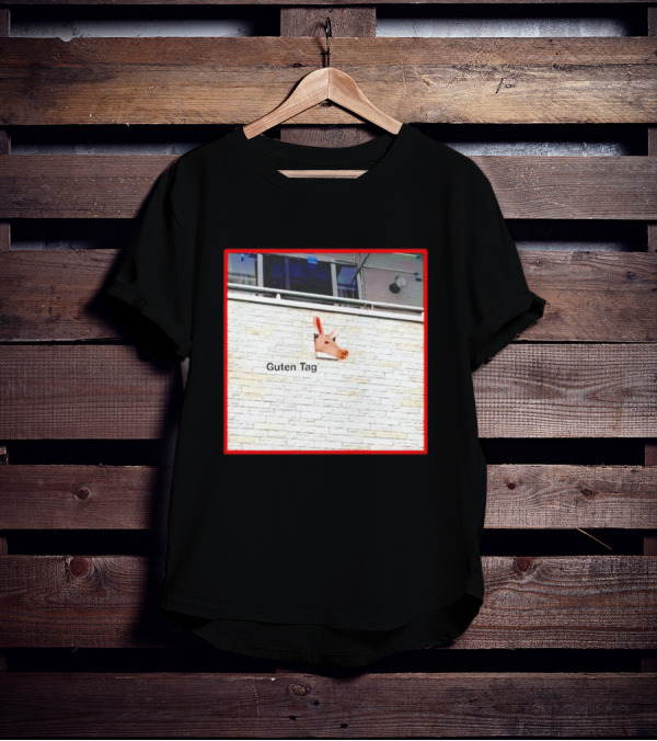 Guten Tag Pig Wall Mount With Brick Background T-Shirt