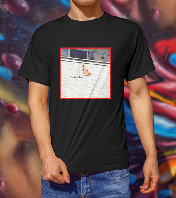 Guten Tag Pig Wall Mount With Brick Background T-Shirt