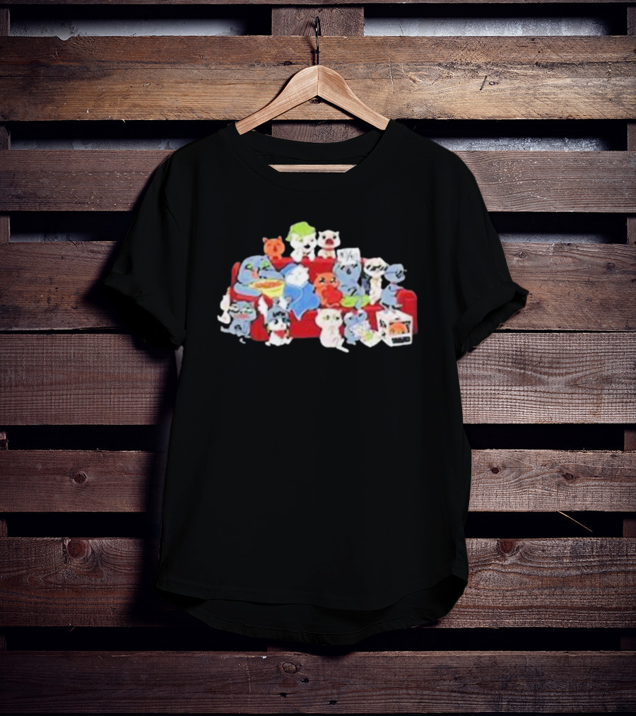 Lirik Couch Gang Cat Characters On Red Sofa With Snacks T-Shirt