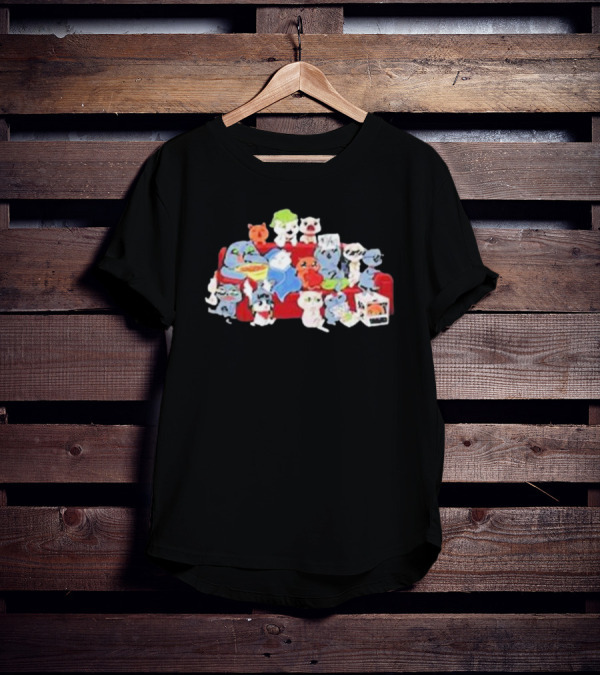 Lirik Couch Gang Cat Characters On Red Sofa With Snacks T-Shirt