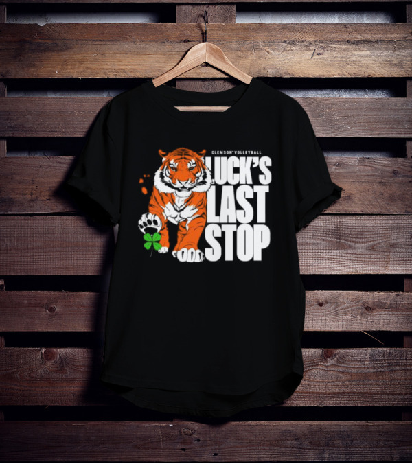 Clemson Volleyball Tiger Luck's Last Stop Tiger Paw With Clover T-Shirt