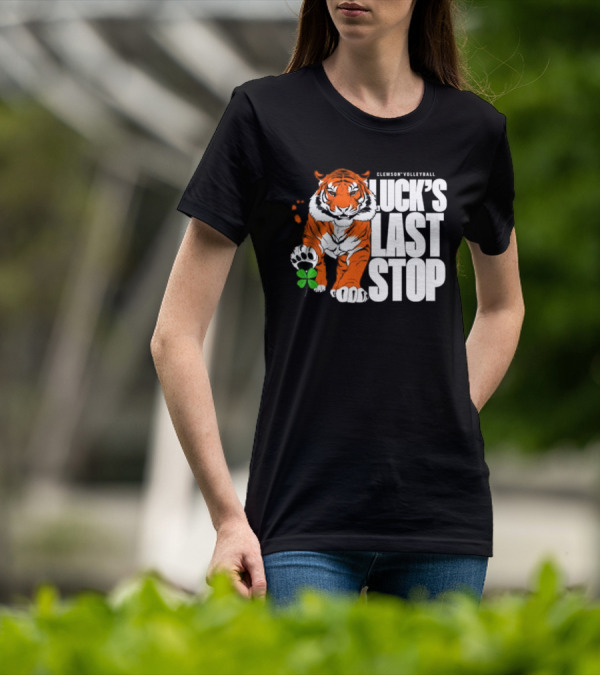 Clemson Volleyball Tiger Luck's Last Stop Tiger Paw With Clover T-Shirt