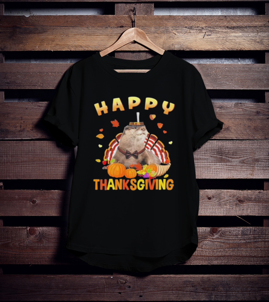 Happy Thanksgiving Otter Turkey Pilgrim T-Shirt