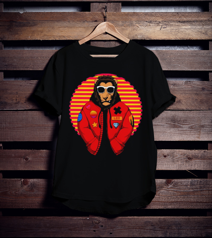 Captainsauce Merch Cool Lion Leo Jacket Retro Stripes T-Shirt