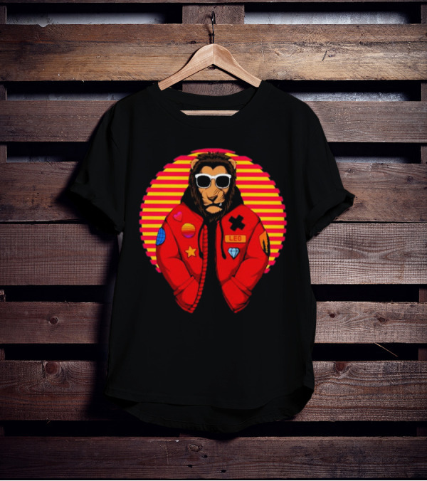 Captainsauce Merch Cool Lion Leo Jacket Retro Stripes T-Shirt