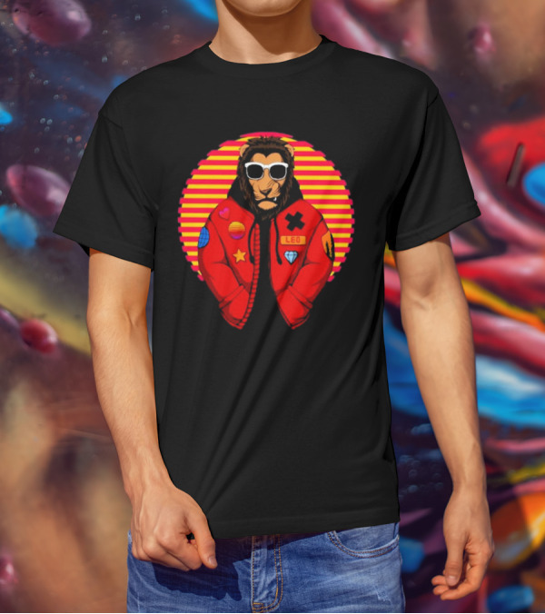 Captainsauce Merch Cool Lion Leo Jacket Retro Stripes T-Shirt