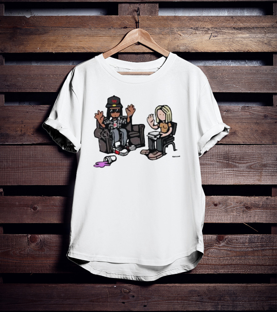 Cartoon Lil Wayne Interview Scene With Spilled Cup T-Shirt